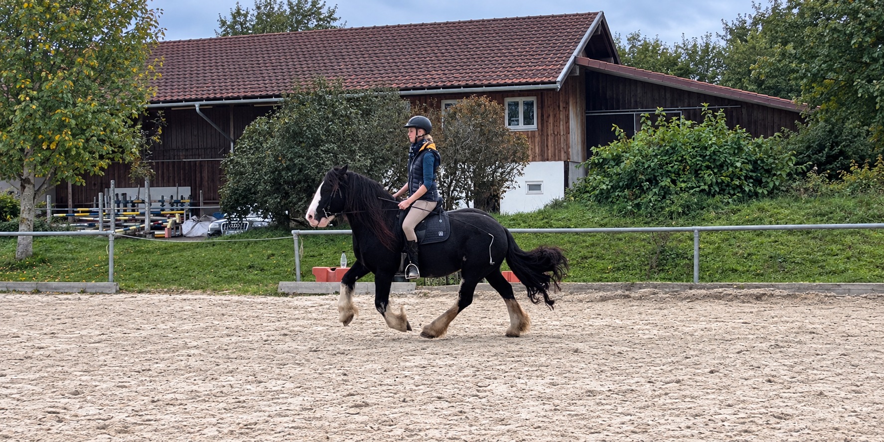 Heike reitet Rosheen auf dem Außenplatz